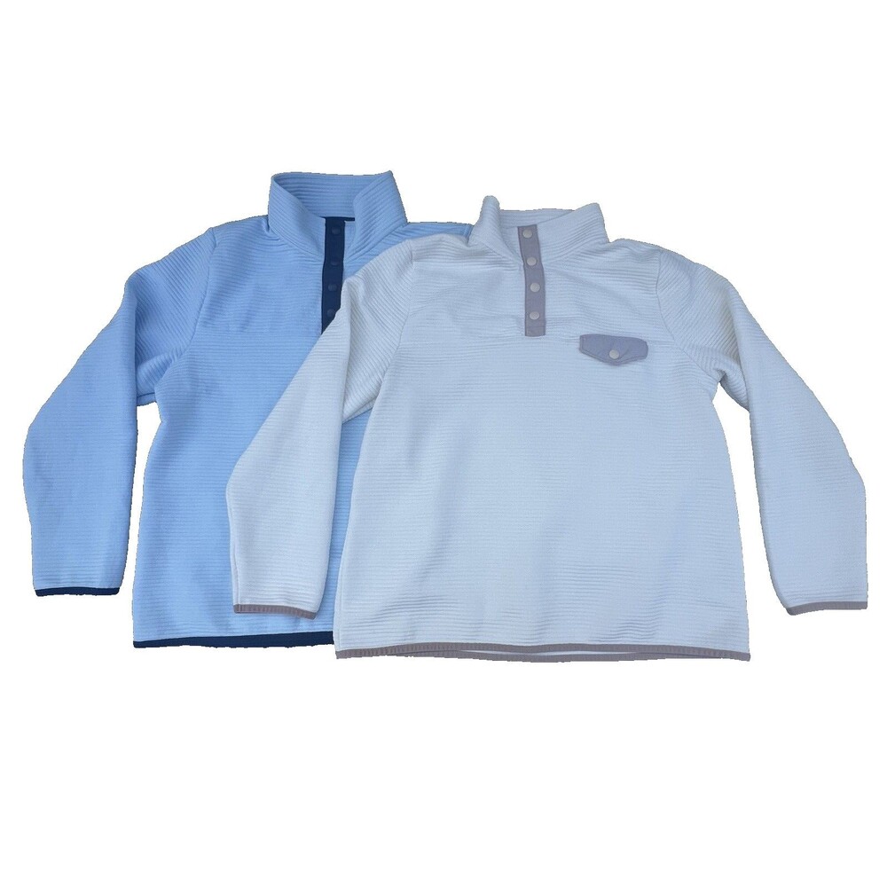 J Crew Womens Quilted Knit Pullover 1/4 Snap Lot of 2 White & Light Blue Size XL